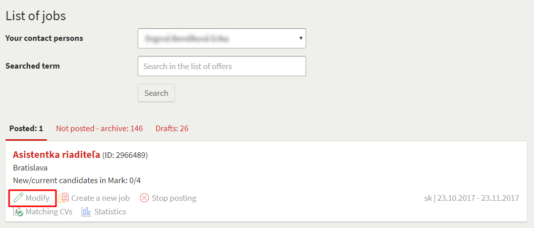Modifying a job advert - Profesia.sk