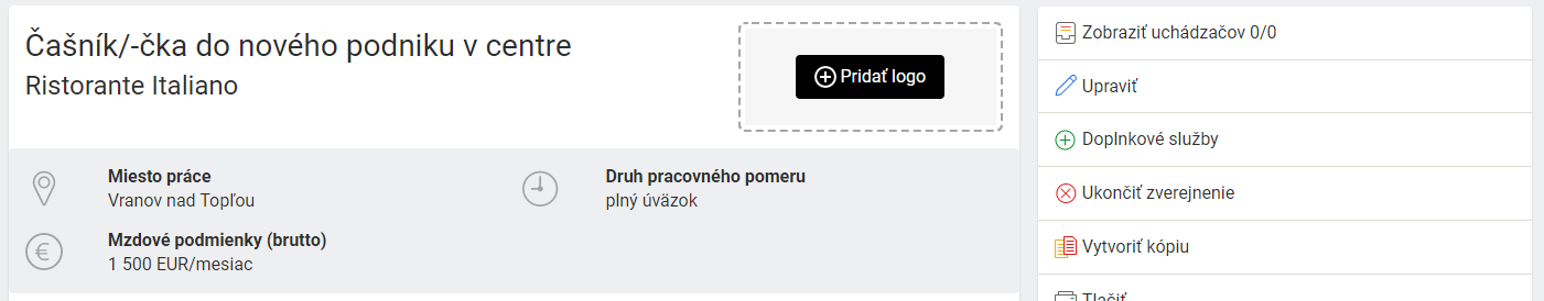 Profesia - Pridanie loga k pracovnej ponuke