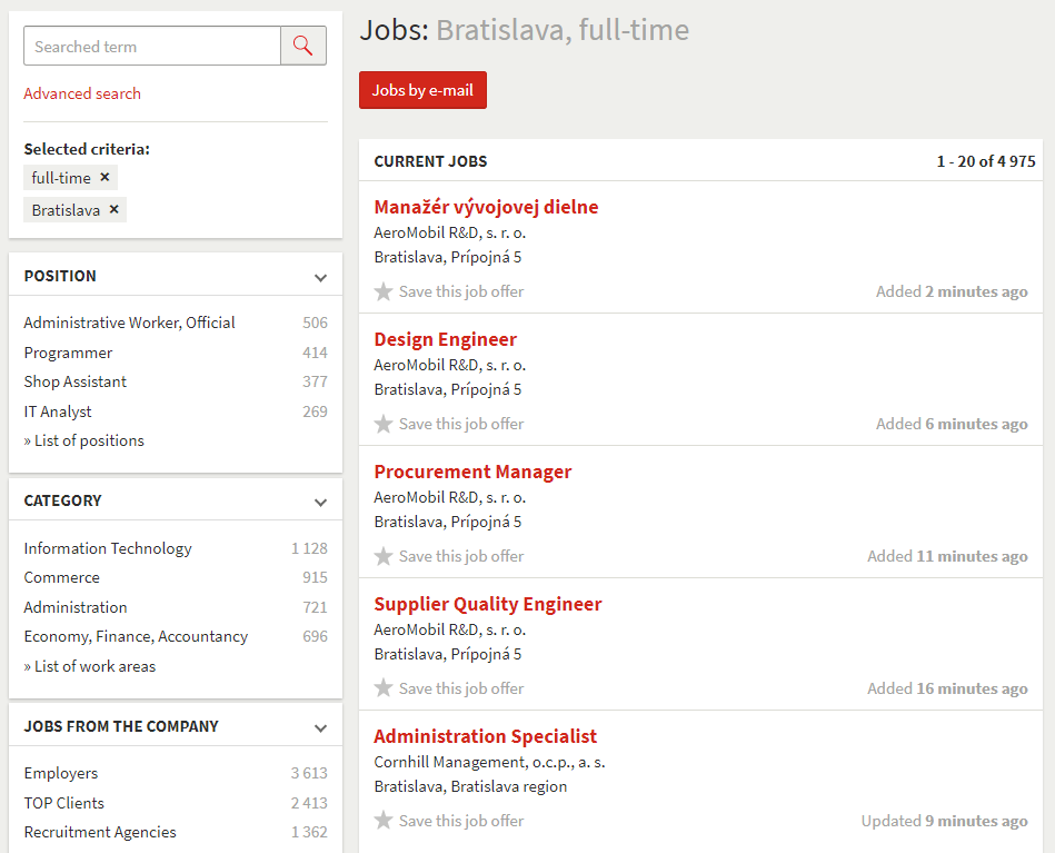 Faceted search - List of job offers - Profesia.sk